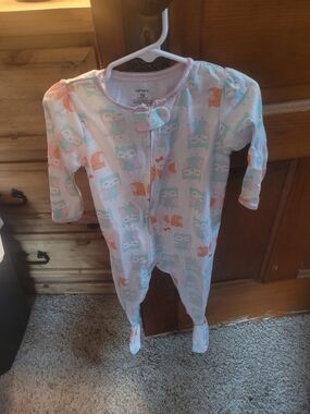 Carter's Teal and Pink Owl & Fox Footed One-Piece